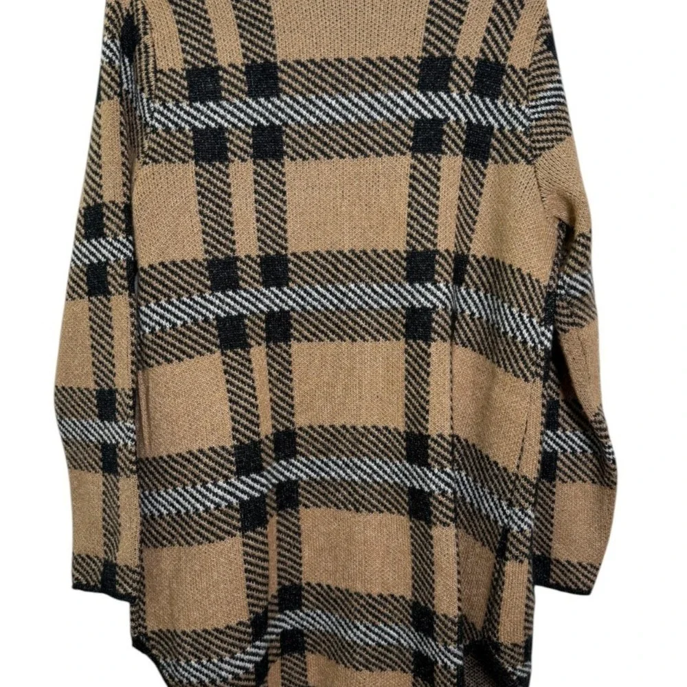 Adrienne Vitadini WOMENS LARGE PRE-OWNED TAN/BLACK CHECKERED FRONT OPEN Cardigan